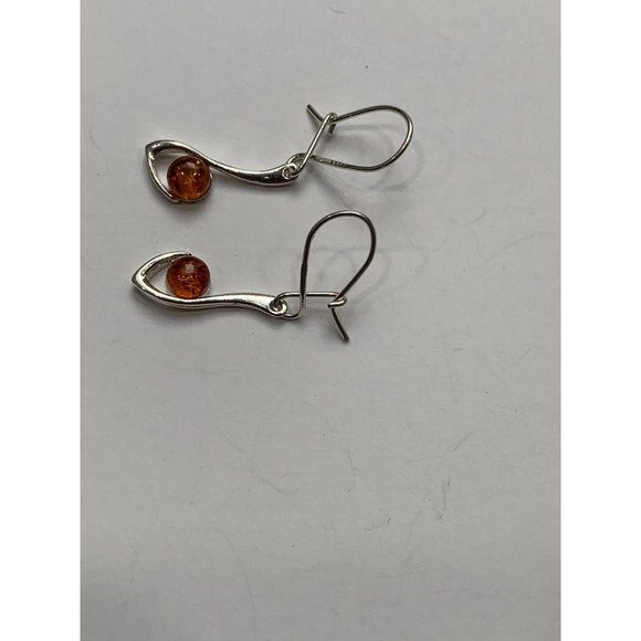 Amber and Silver Earrings, Unique Drop Dangle BOTW - Picture 4 of 8